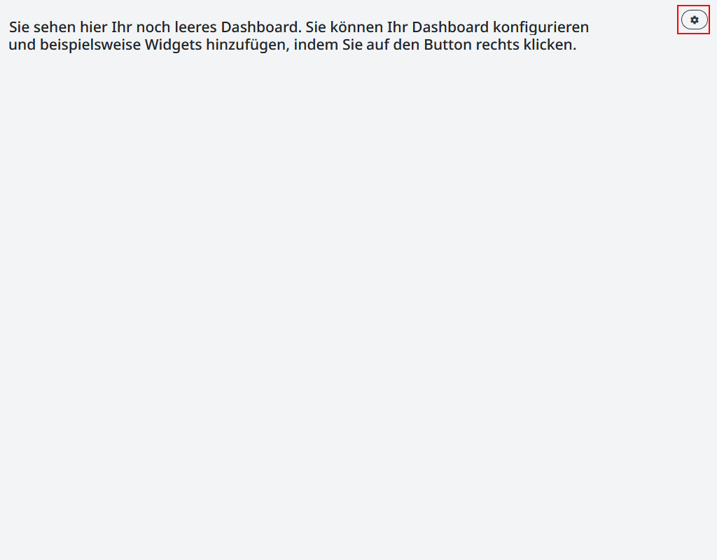 Ansicht des leeren Dashboards