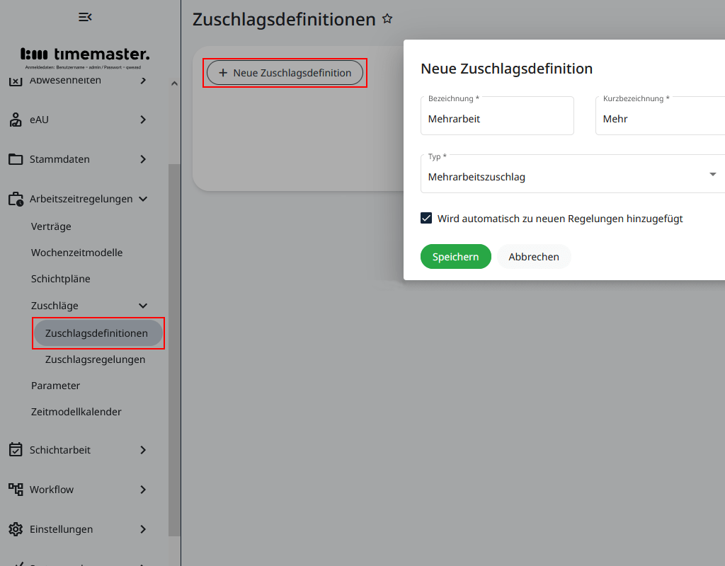 Erstellen einer Zuschlagsdefinition