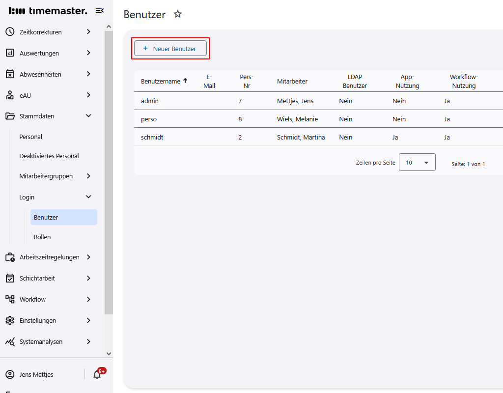 Anlegen eines neuen Benutzers