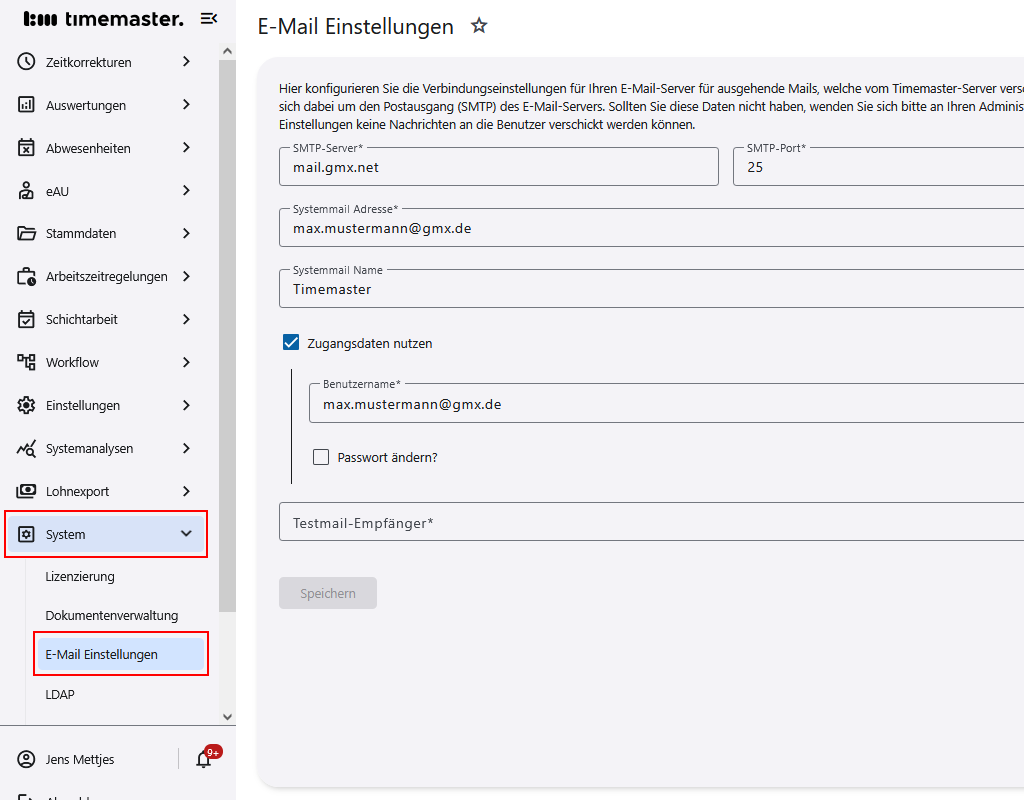 Einsicht in die Konfiguration des Mailservers