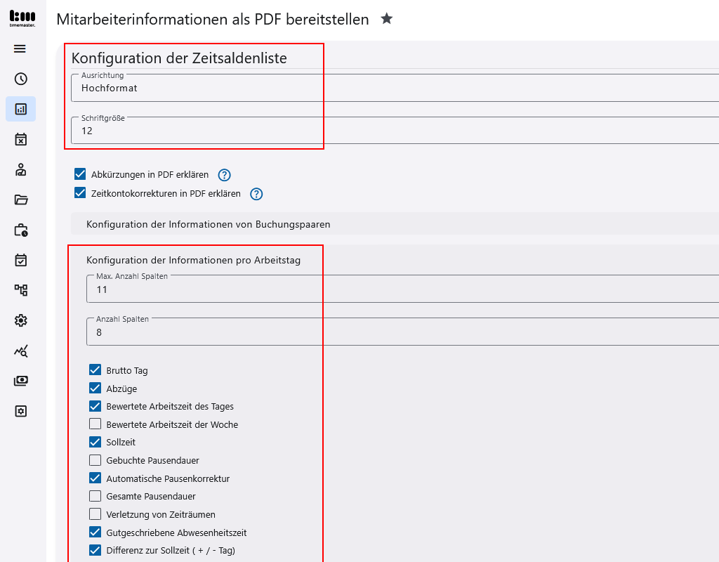 Konfiguration der Zeitsaldenliste