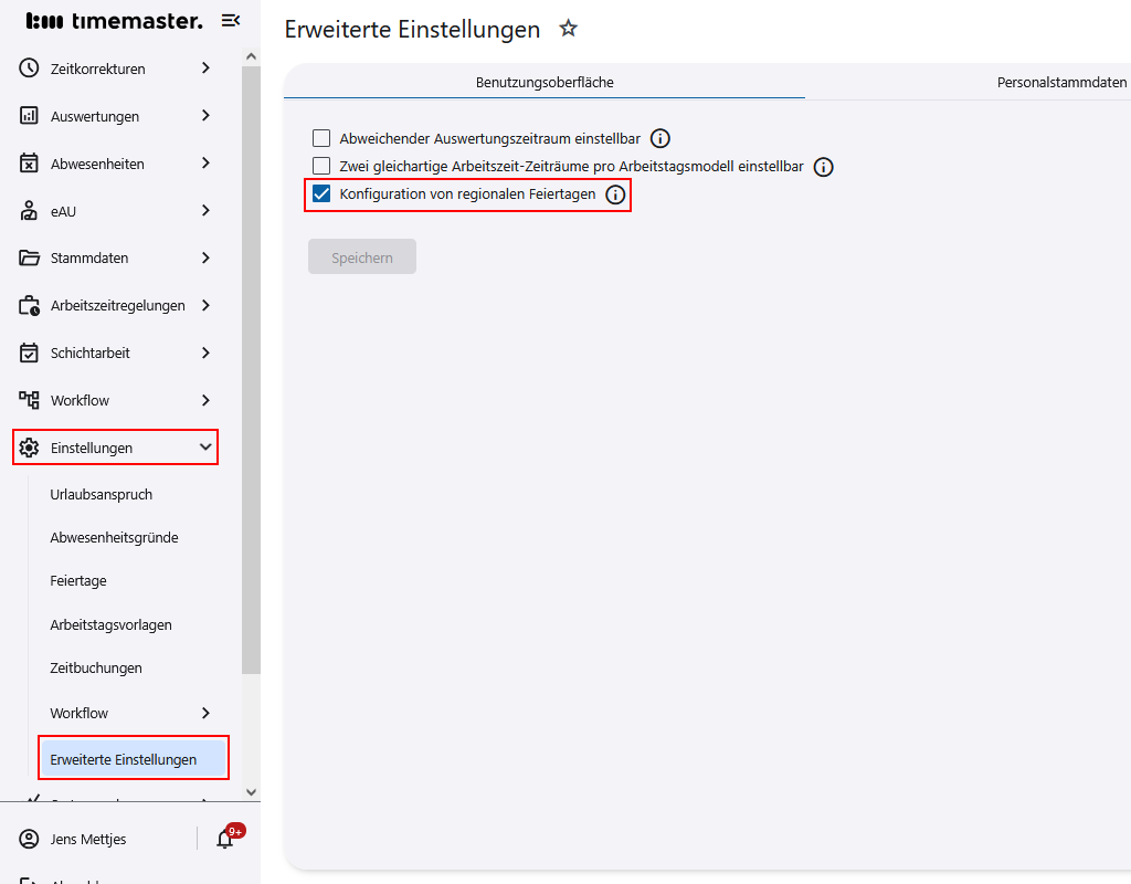 Einsicht in die erweiterten Einstellungen