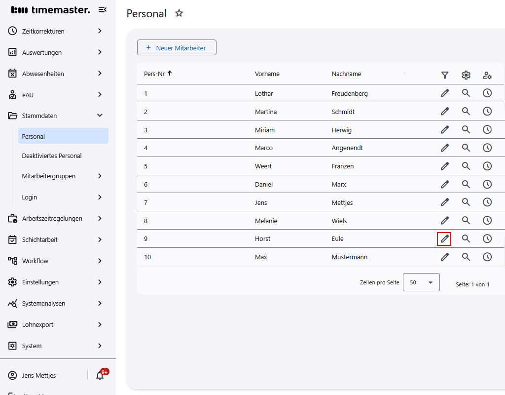 Bearbeiten des Mitarbeiters