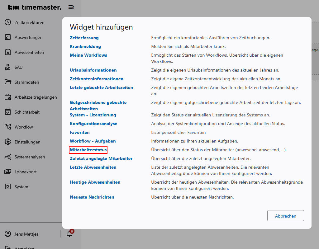 Auswählen eines Widgets