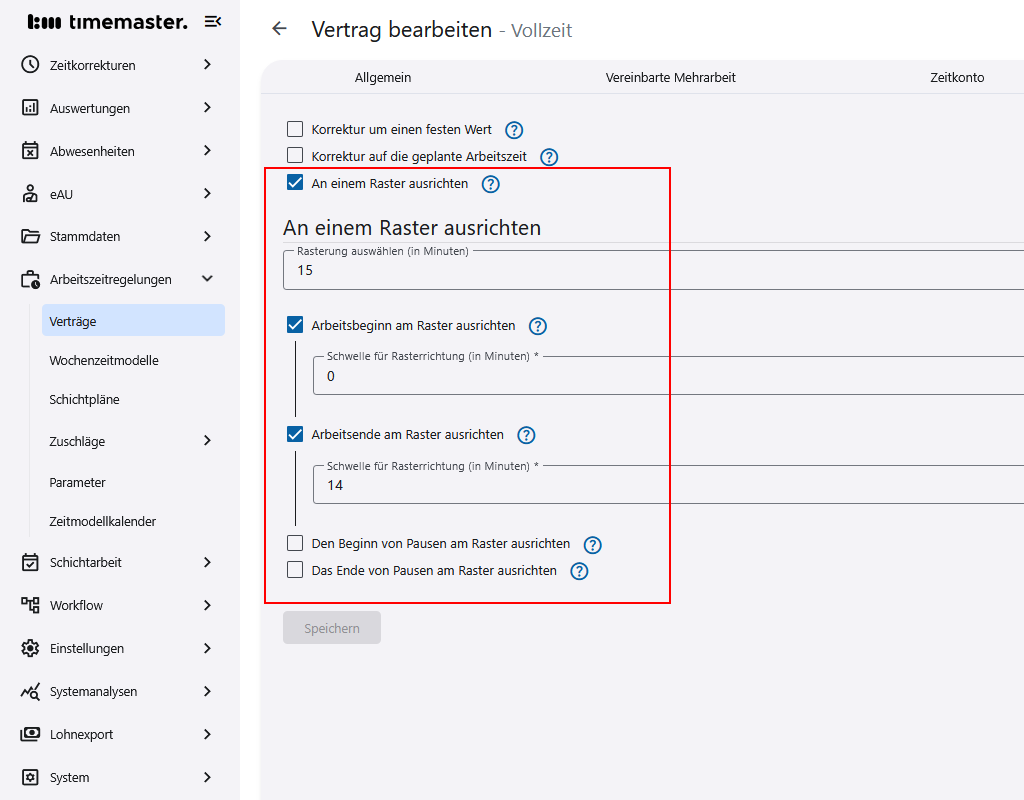 Korrektur der Buchungen in festen Rasterschritten