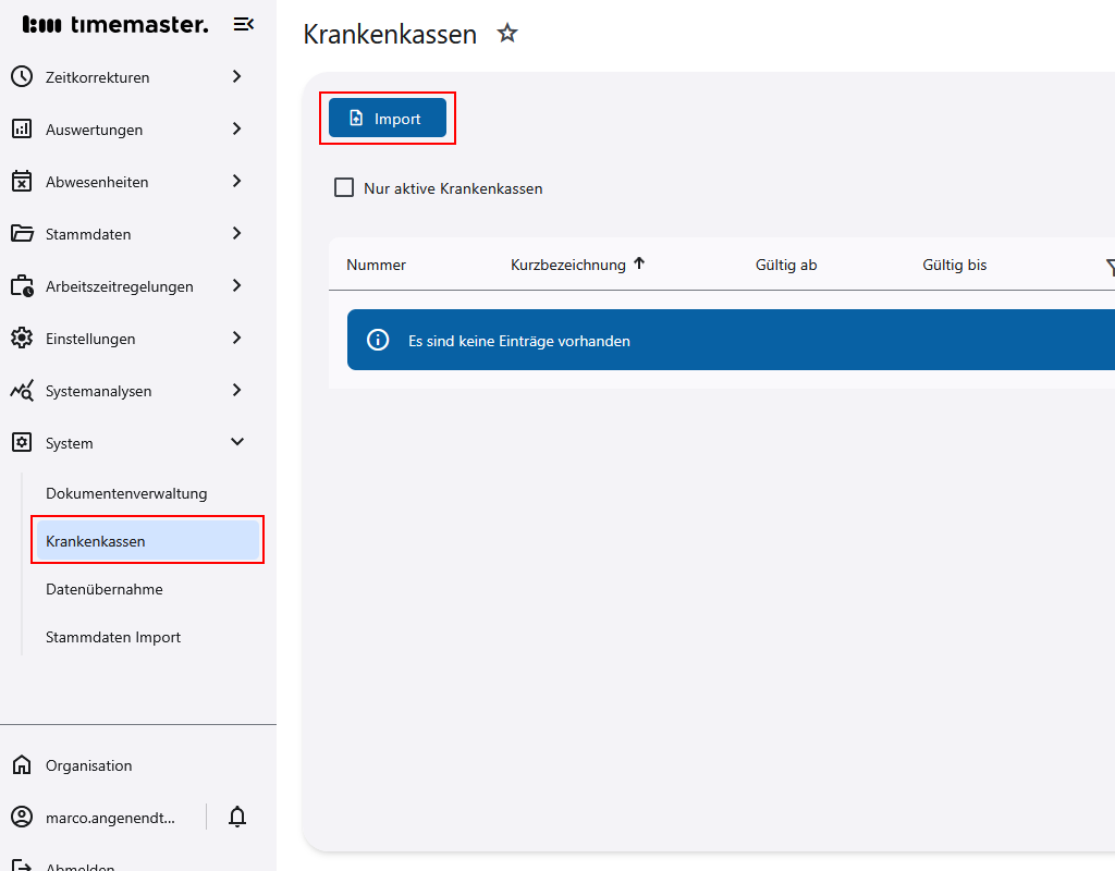 Hochladen der Krankenkassenliste