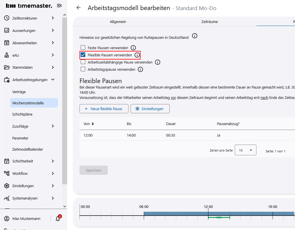 Konfiguration der flexiblen Pause