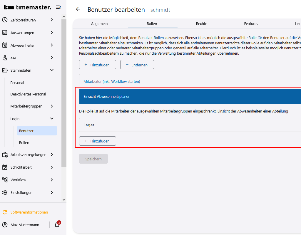 Zuweisung der Rolle zu einem Benutzer-Login