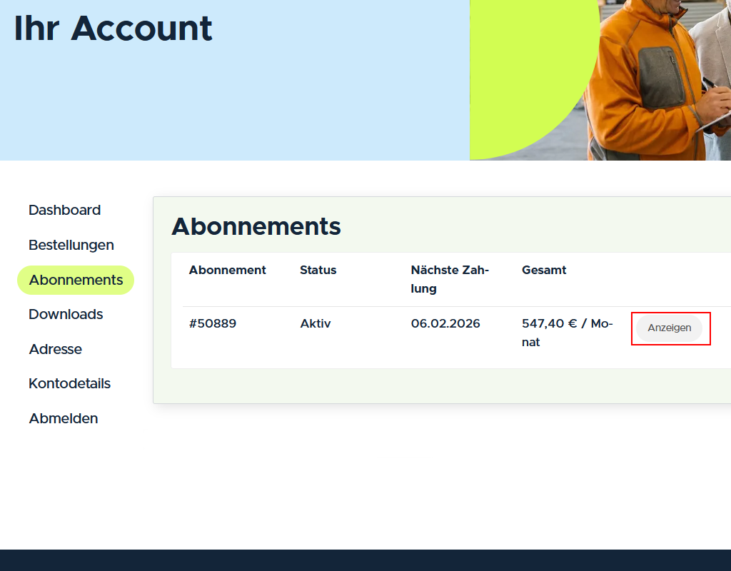 Einsicht in das gebuchte Timemaster GO Abonnement