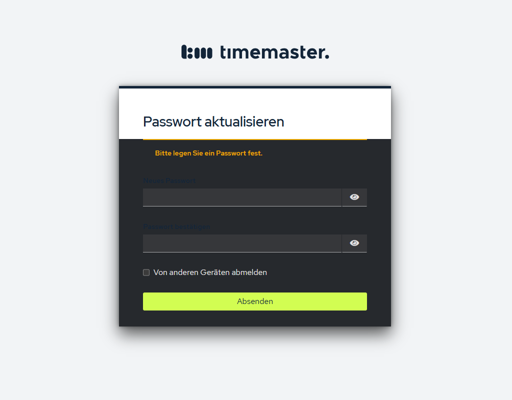 Festlegung eines Passworts in Timemaster GO