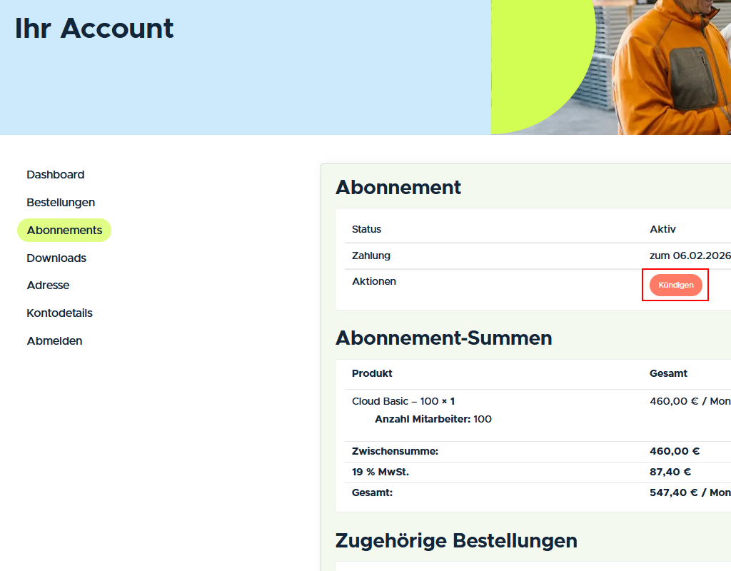 Kündigung des Abonnements