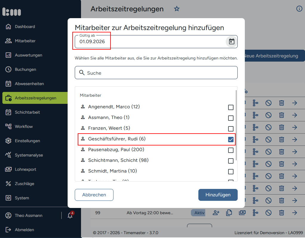 Zuweisung des Vertrags