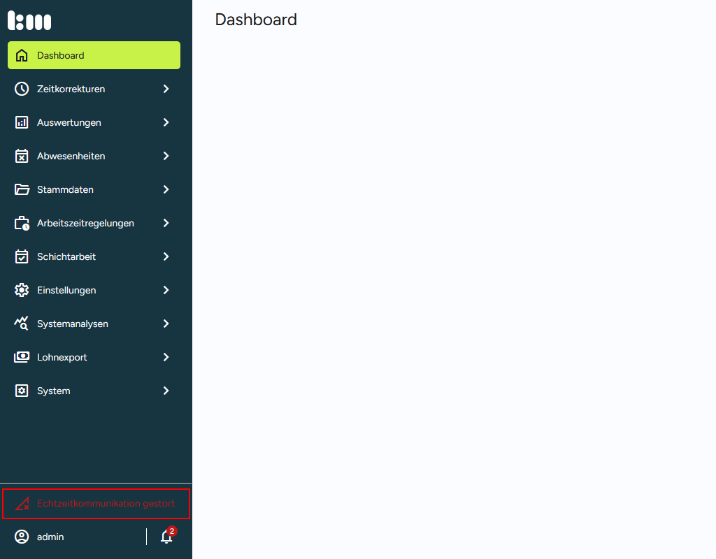 Meldung "Echtzeitkommunikation gestört" in der Weboberfläche