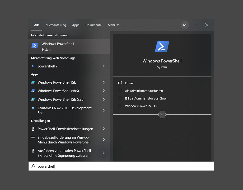 Aufrufen der Microsoft Powershell