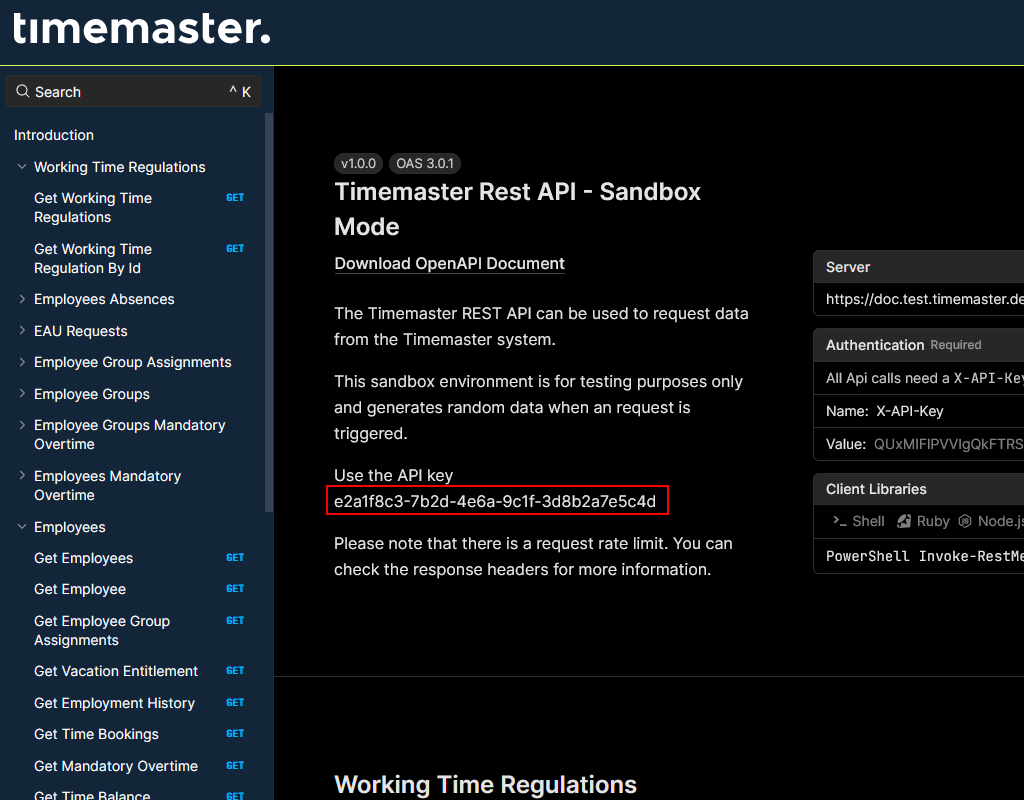 API-Key innerhalb der Sandbox