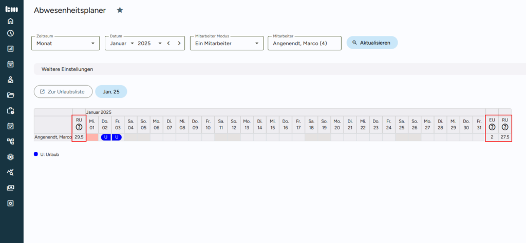 Angepasster Resturlaub nach Korrekturen