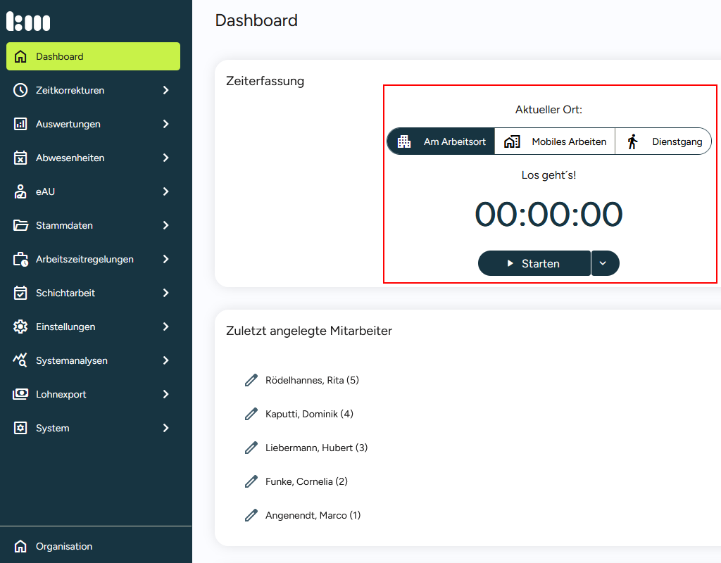 Buchungsmöglichkeiten in der Oberfläche