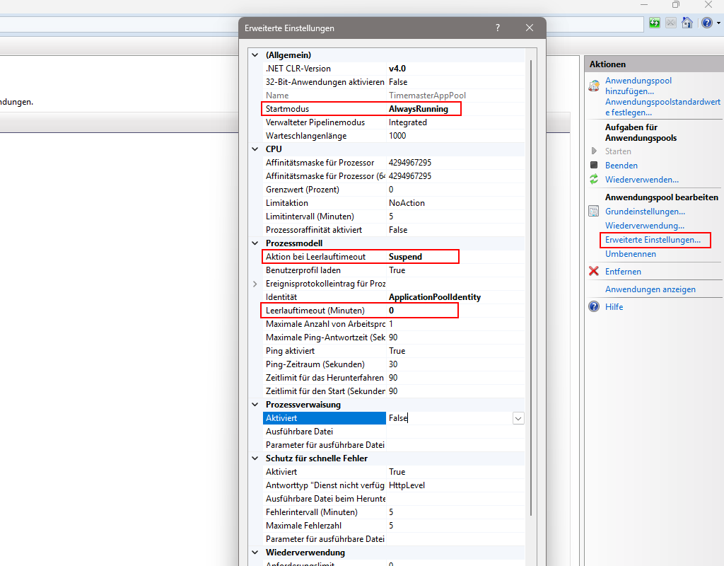 Konfiguration des AppPools