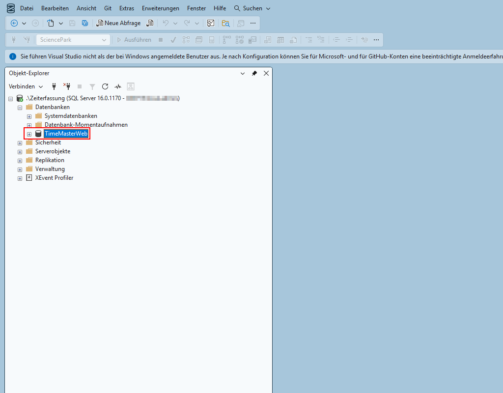 Aufruf der Timemaster Datenbank