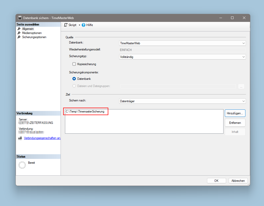 Erstellen einer Datensicherung