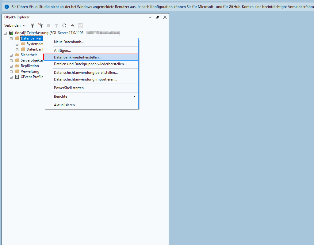 Hinzufügen einer Datenbank