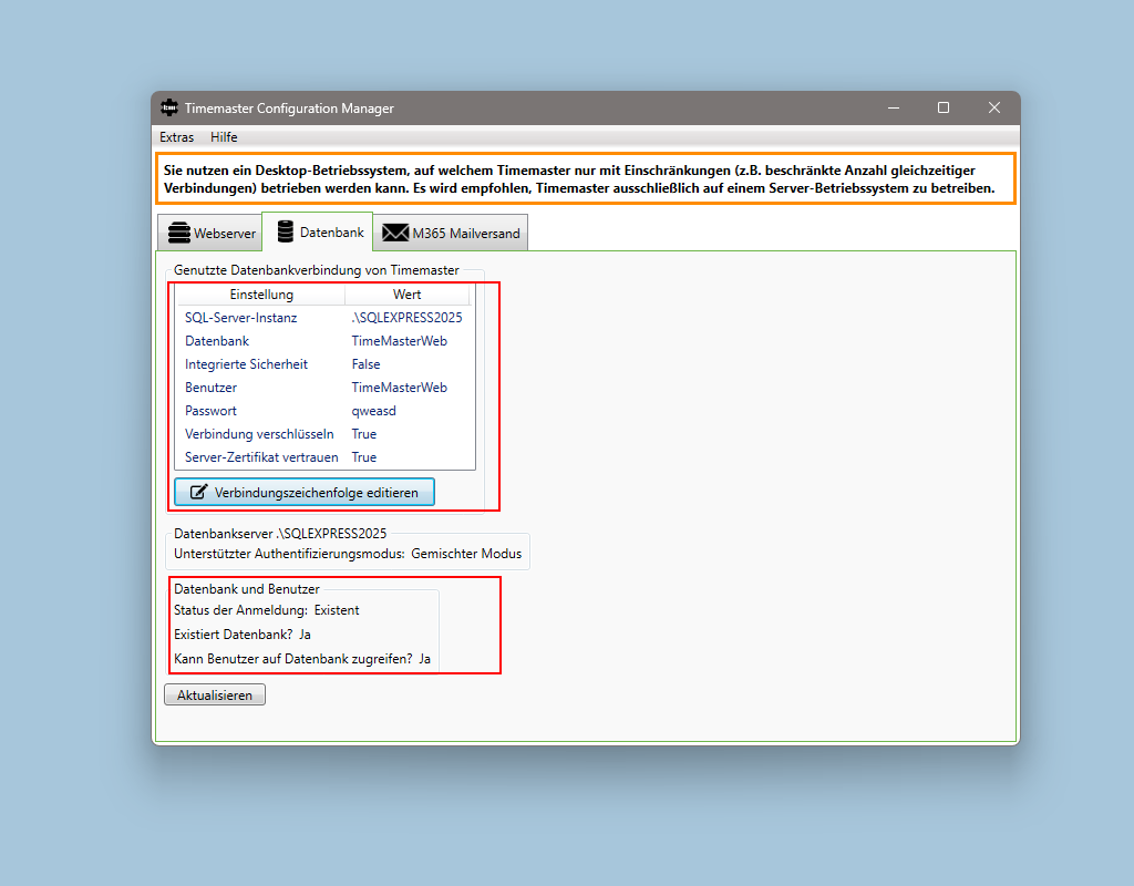 Konfiguration der Verbindungszeichenfolge