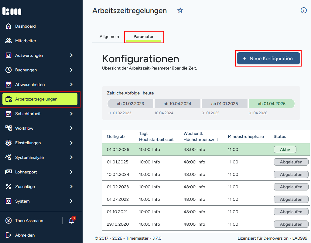 Erstellen einer neuen Parameterliste
